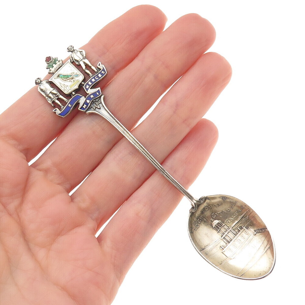 925 Sterling Antique Art Deco Canada Enamel Halifax Clock Tower Coffee Spoon